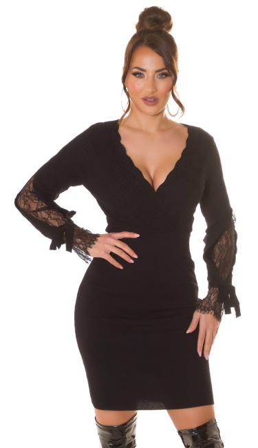 Knitdress with Lace Black